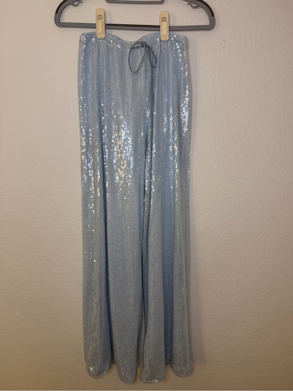 Fashion Nova Light Blue Sequin Wide Leg Pants XS